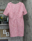 London Times Womens Houndstooth Faux-Wrap V Neck Embellished Dress Pink 18