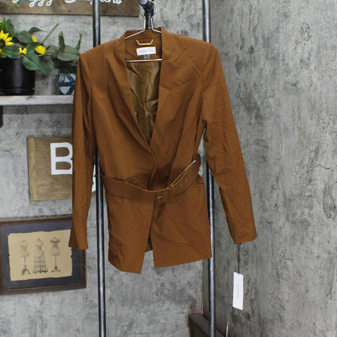 Calvin Klein Womens Collarless Belted Coat Jacket S08JL154 Brown 8