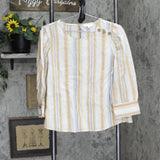 Woven Long Sleeve Button Accent Blouse Shirt Top Brown Multi See Measurements