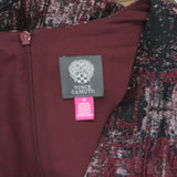 Vince Camuto Womens Jacquard Fit & Flare Puff-Sleeve Dress Wine Red Multi 16