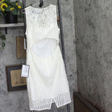Adrianna Papell Sheer Embroidered Cocktail Sheath Dress Ivory Off White 14