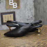 A New Day Womens Samantha Heels Slingback Faux Leather Black / Gold 6.5M