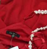 City Studios Pearl-Strap Sleeveles Tiered Fit & Flare Dress Garnet Red 7/8