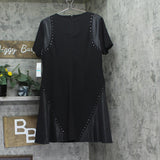 DKNY Womens Studded Mixed-Media Leather Detail Flare Dress DD3J1489 Black 16