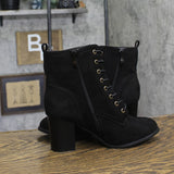 Journee Collection Lace-Up Zip Block Heel Faux Suede Bootie Boots Black 8.5M