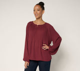 Me By Jennie Garth Womens Alberta Pleated Blouse Shirt Top Blackberry Red L