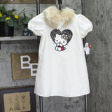 Hello Kitty Girls Lined A-Line Dress with Faux Fur Collar Off White 6X