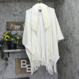 INC International Concepts Fringe Faux Fur Collar Topper Poncho Ivory Off White