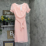 Ny Collection Short Sleeve Belted Swiss Dot Dress Belted Mellow Rose Pink PM