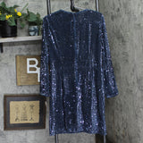 Donna Morgan Holiday Sequin Dress Event Occasion Cocktail Dark Blue Gray 16