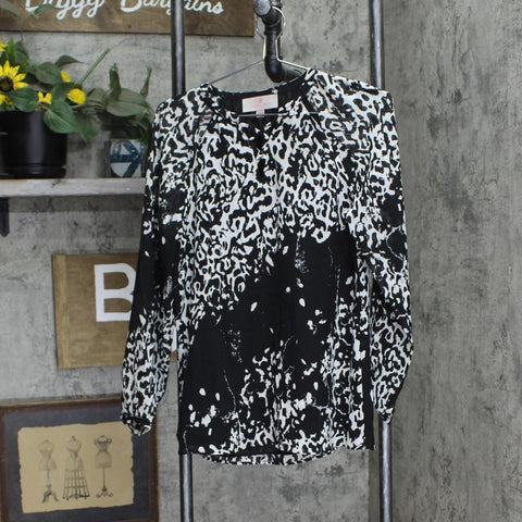 Laurie Felt Womens Long Sleeve Lined Blouse Shirt Top Black / White 2XS