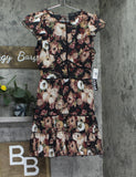 Trixxi Juniors Printed Tiered Short Ruffle Sleeve Dress Multi Floral Black S