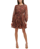 Tommy Hilfiger Balloon-Sleeve Fit & Flare Dress Black / Cinnamon Paisley 10
