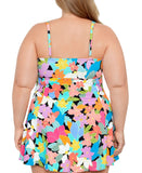 Swim Solutions One Piece Swimdress Swimsuit Floral Frenzy Multicolor 22W