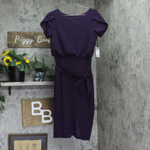 Kensie Womens Tulip-Sleeve Tie-Waist Dress KDTP2921 Eggplant Purple 6