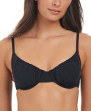 Sanctuary Womens Beach Goddess Shirred-Cup Bikini Swim Top SABG25323D Black S