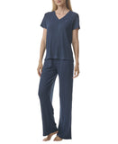 Tommy Hilfiger Womens Short Sleeve Ribbed Pajama Pants Sky Capital Blue M