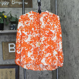 Vince Camuto Womens Petite Printed Split-Sleeve Blouse Orange Multi PM