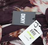 DKNY Tie-Waist Ruched Puff Sheer Sleeves Dress Raisin Purple Multi 4