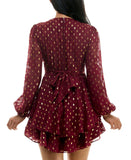 B. Darlin Double Tiered Chiffon Sheer Puff Sleeve Dress Wine Red / Gold 1/2