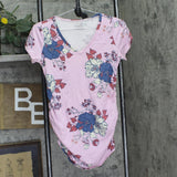 Motherhood Maternity V-Neck Side-Ruched Maternity Tee, Short Sleeve Pink Multi S