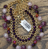 MCYS Bib Statement Beaded Fringe Cluster Necklace Gold / Purple Multi 19" + 3"