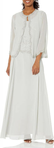 J Kara Womens Beaded Gown Dress with Dress Silver Gray / Multi 10