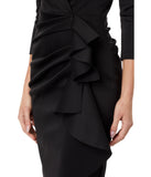 Xscape Womens Short Scuba Collar Side Ruffle Ruched Midi Dress 5636X Black 16