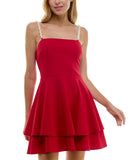 City Studios Pearl-Strap Sleeveles Tiered Fit & Flare Dress Garnet Red 7/8