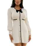 BCX Juniors Bow-Trim A-Line Sweater Dress 1104P5T Ivory Off White 2XL