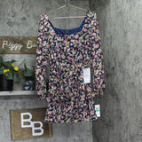 City Studios Juniors Square-Neck Fit Flare Dress Belted Navy Blue / Wine L