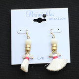 Periwinkle by Barlow Beaded Fringe Dangly Drop Earrings Gold / White Multi 2"