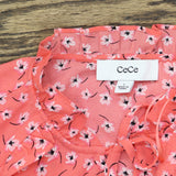 Cece Womens 3/4 Sleeve Tie Neck Floral-Print Blouse 7033067 Coral Pink L