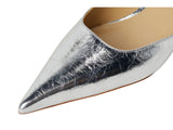 Michael Michael Kors Womens Shiny Luna Kitten Sling Pumps Silver Gray 6.5M