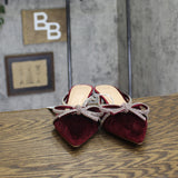 A New Day Gwen Rhinestone Bow Mule Heels 94656739 Velvet Red 8M