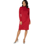 Susan Graver Premier Knit Mock Neck Cold Shoulder Dress Dark Cranberry Red M