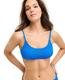 Salt + Cove Rib Scrunch Scoop-Neck Bralette Bikini Top Cosmic Cobalt Blue L