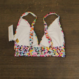 Anne Cole Dot Soft Shirred V Neck Adjustable Bikini Swim Top White / Multi D