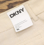 DKNY Seersucker High Rise Wide-Leg Pants UD5PS051 Beige Brown 16US