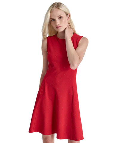 DKNY Womens Studded Sleeveless A-Line Dress DD4G1E50 Red 6