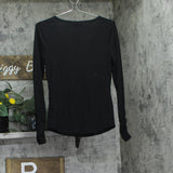 Inc International Concepts Ruched Long Sleeve Ribbed Henley Top Deep Black M