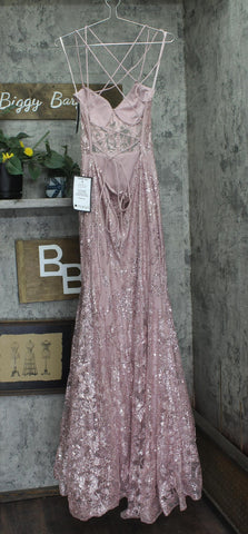 Blondie Nites Juniors Glitter Sequined Corset-Bodice Gown Dress Rose Pink 13