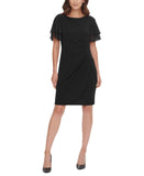 Jessica Howard Butterfly Sleeve Side Tuck Tulip Wrap Sheath Dress Black 10
