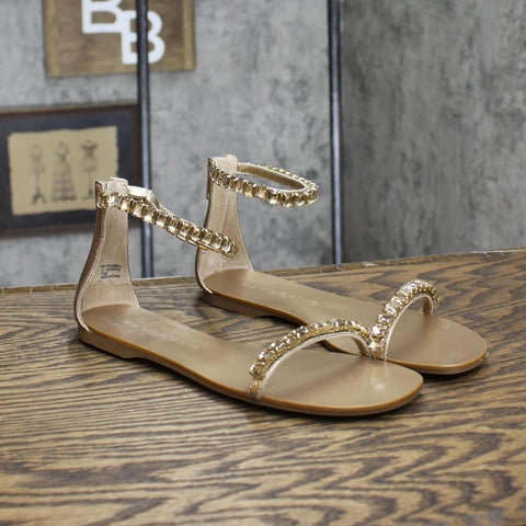 INC International Concepts Rhinestone Open Toe Ankle Strap Sandals Gold 5.5M