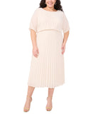 MSK Plus Size Round Neck Flutter Sleeve Pleated Dress Birch Off White 1X