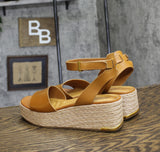 Franco Sarto Womens Terry5 Espadrille Wedge Sandal J4069L1 Tan Brown Leather 9M