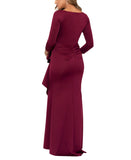 XSCAPE Womens Pleated Ruffled Gown 4452X Wine Red 6