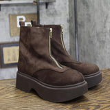 Wild Fable Faux Suede Platform Ankle Boots with Front Zip 94568506 Dark Brown 6M