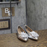 Journee Collection Womens Faux Leather Pointed Toe Jewel Flats Silver Gray 6M