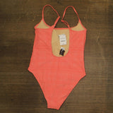 Cotton On Womens Thin-Strap Low-Scoop One Piece Swimsuit Shell Pink Jacquard L